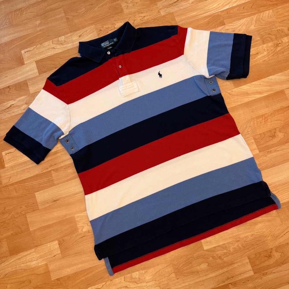 Vintage Polo Ralph Lauren Mens 2XLT Tall Striped Polo Shirt Pique